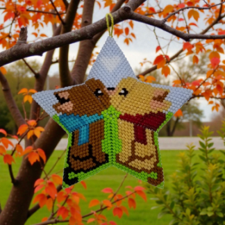 Geperlter Stern Katzenkussi mit zwei Katzen in Peyote-Technik