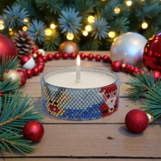 Teelichtumrandung Xmas 2 mit Rentier und Nikolaus Motiv in Peyote-Technik 15/0