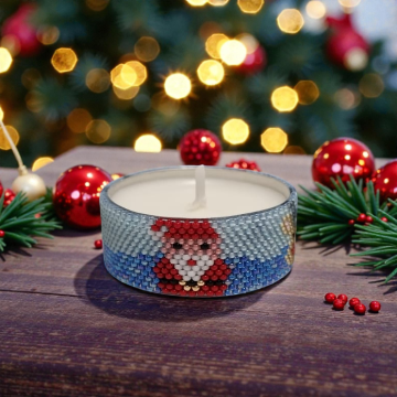 Teelichtumrandung Xmas 2 mit Nikolaus Motiv in Peyote-Technik 15/0