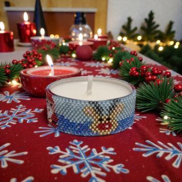 Teelichtumrandung Xmas 2 mit Rentier Motiv in Peyote-Technik 15/0