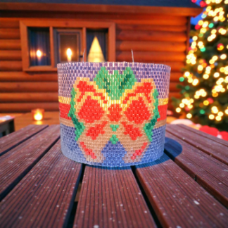 Windlichtumrandung klein Schleife in Peyote-Technik mit rotem Schleifenmotiv