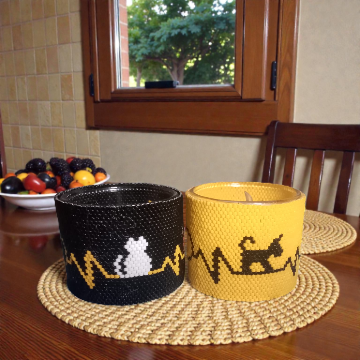 Windlichtumrandung Set Katzen- und Hundeliebe in Peyote-Technik für kleine Windlichtgläser