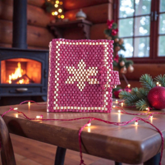 Mini Buch Schlüsselanhänger aus Perlen Motiv Xmas in Peyote-Technik