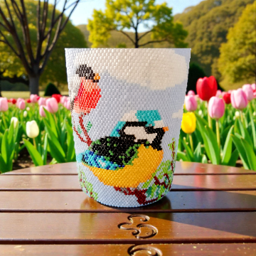 Perlenmuster Alle Vögel für Windlichtumrandung in Peyote-Technik 11/0