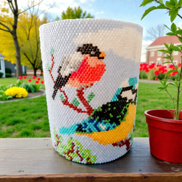 Windlichtumrandung Alle Vögel mit verschiedenen Vogelarten in Peyote-Technik