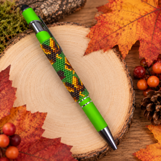 Kugelschreiber Herbst mit handgeperlter Hülle in Grün, Braun, Orange und Gelb