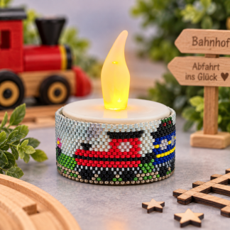 Teelichtumrandung Eisenbahn mit roter Lok und elektrischem LED-Teelicht
