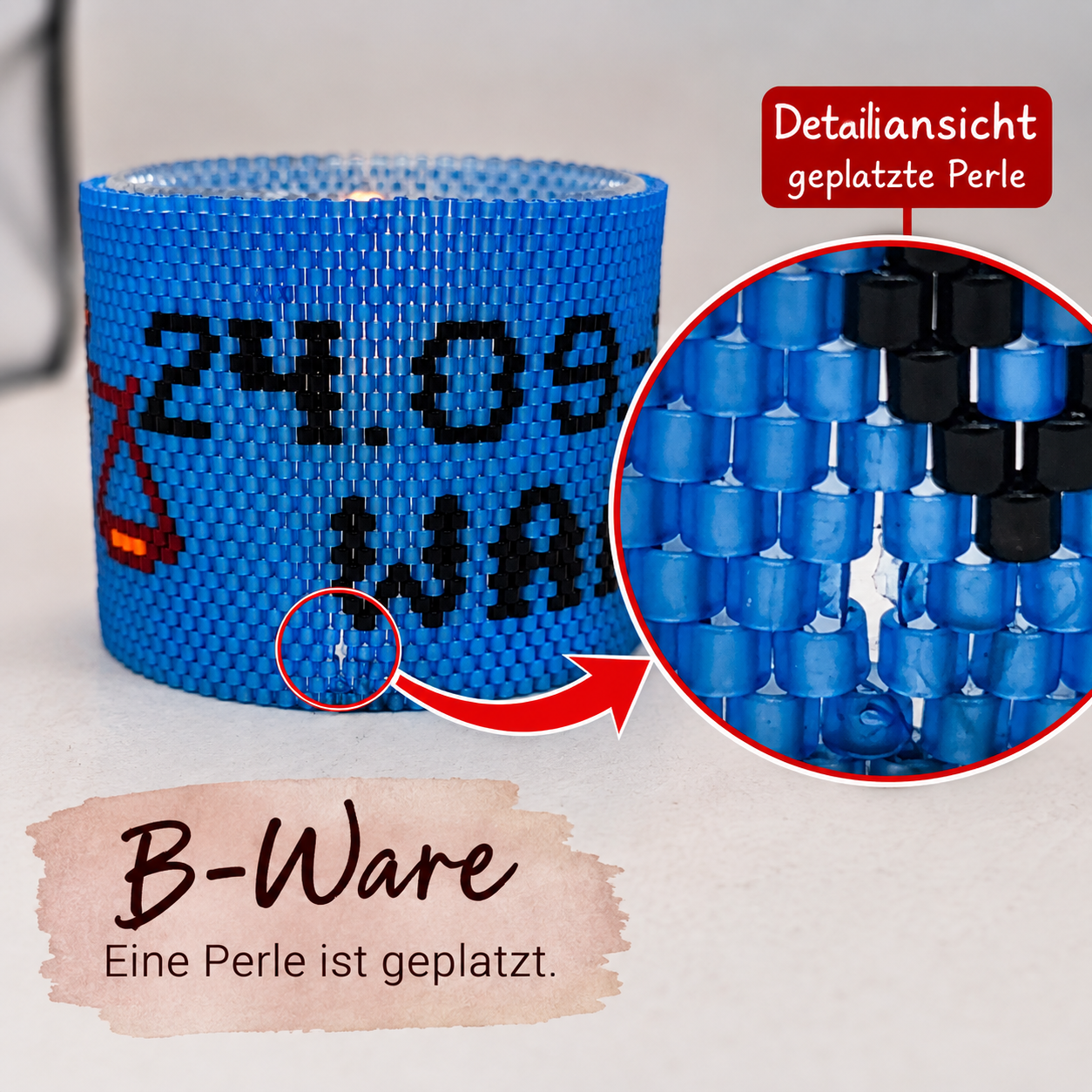 B-Ware Windlichtumrandung Waage mit Detailansicht einer geplatzten Perle