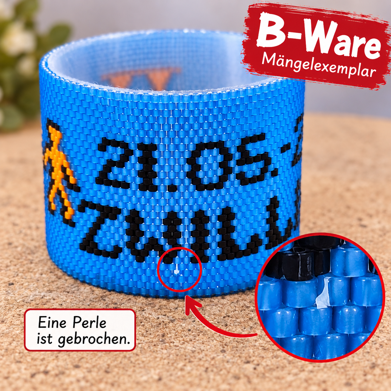 B-Ware Windlichtumrandung Zwillinge mit markierter gebrochener Perle unter dem Schriftzug